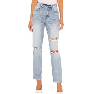 Pistola Presley Straight Leg High Rise Light Wash Distressed Jeans 26 Primetime